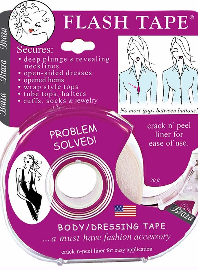 Braza شريط فلاش - شريط لاصق شفاف مزدوج الجوانب للملابس والأقمشة والجسم، (4) لفات بطول 20 قدم - Image 1