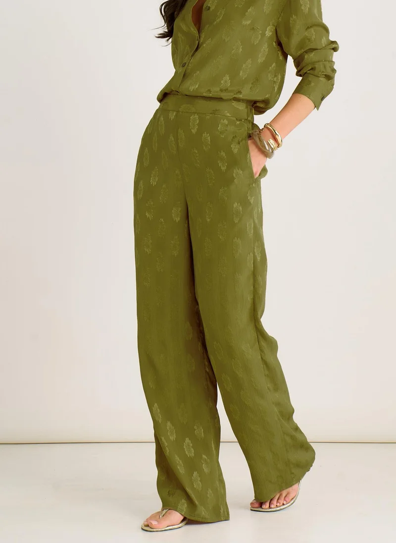 Gini London  Khaki Floral Satin Jacquard Trousers for Women | Best Price UAE