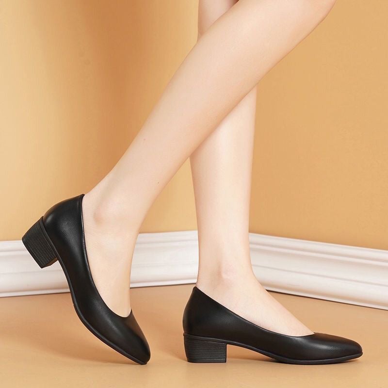 Soft Leather Soft Sole Work Shoes For Women Black Professional Interview Work Shoes Formal Heels Commuter Non-Slip Leather Shoes Women'S Flats - Image 5