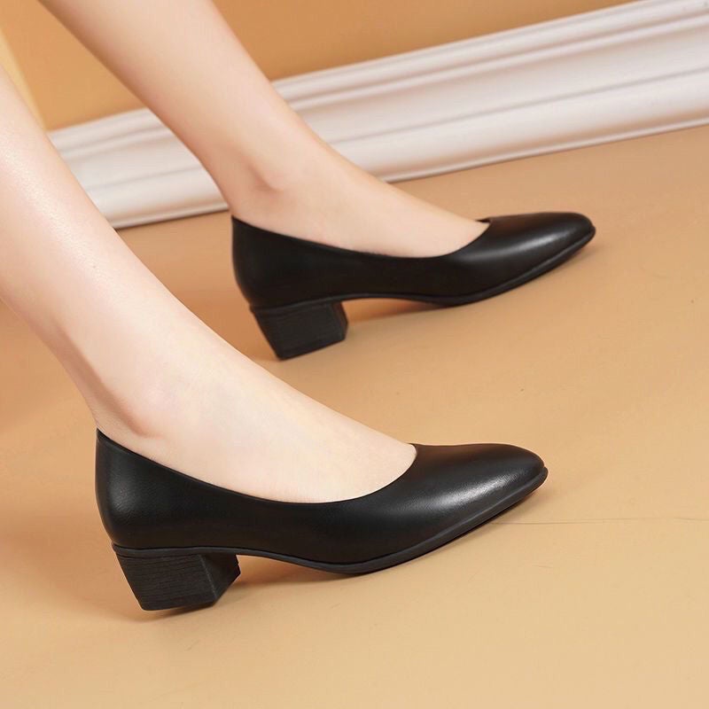 Soft Leather Soft Sole Work Shoes For Women Black Professional Interview Work Shoes Formal Heels Commuter Non-Slip Leather Shoes Women'S Flats - Image 2