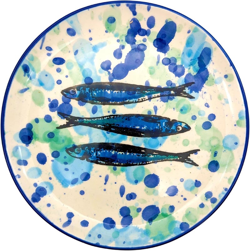 Portuguese Pottery Ceramic Dessert Plate Made in Portugal  Splash Sardines 1 - Image 1