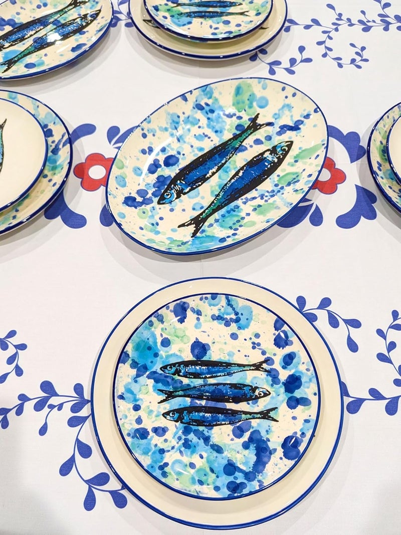 Portuguese Pottery Ceramic Dessert Plate Made in Portugal  Splash Sardines 1 - Image 5