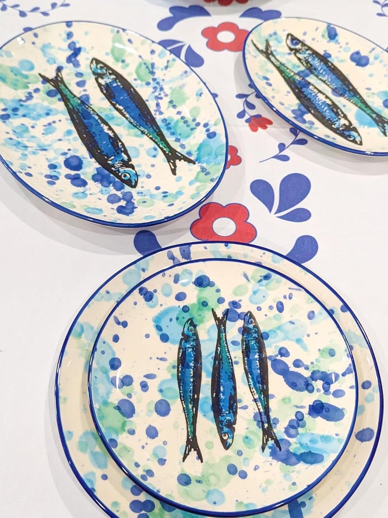 Portuguese Pottery Ceramic Dessert Plate Made in Portugal  Splash Sardines 1 - Image 4