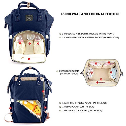 Crawl'in Maternity Travel New Diaper Bag Organizer Designer Large Mother Baby Backpack with Back Chain - Image 3
