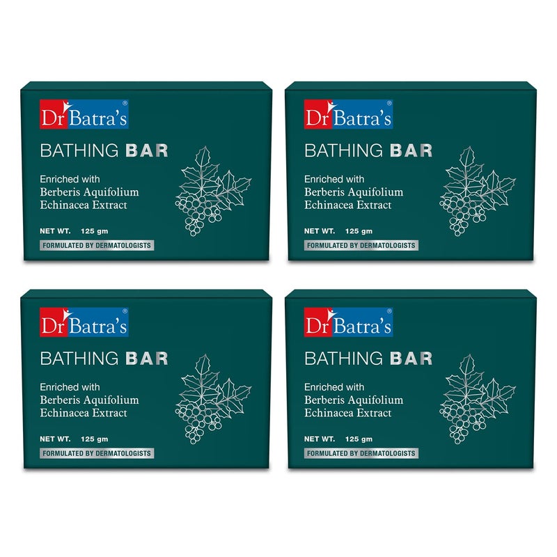 Dr Batra's Dr Batras Bathing Bar Enriched with Berberis and Aquifolium Soap for clean clear  luminous skin Protection from infectionsLonglasting moisturzing effect 125g Pack of 4 - Image 1