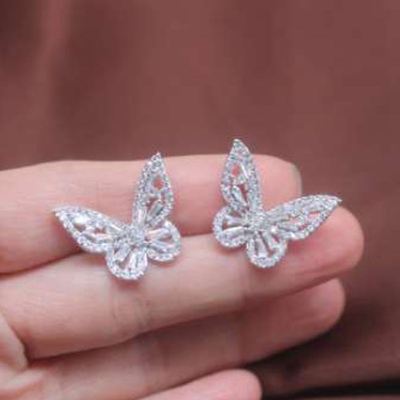 Chic Butterfly Stud Earrings Zircon Fashion Small Edition Butterfly Platinum