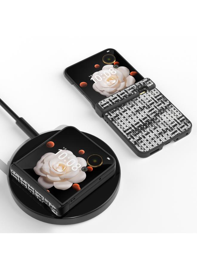 S-TOP Case For Honor Magic V Flip Three Parts Black Frame Color Lattice Texture PU Phone Case - Image 4