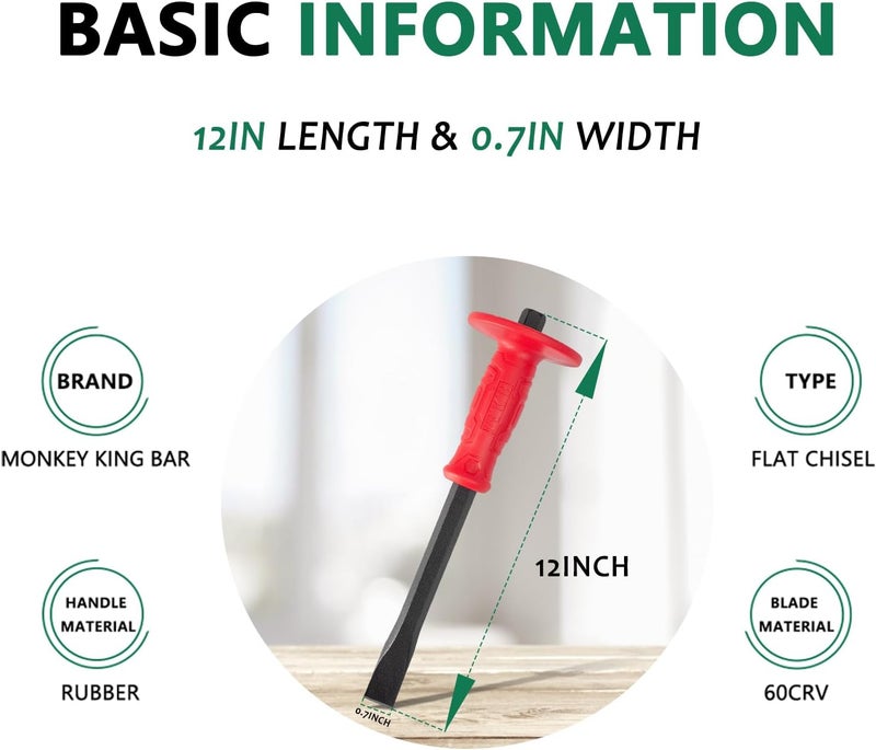 Monkey King Bar -12IN Masonry Flat Chisel/Cold Chisel With Hand Protection, Heavy Duty Flat Head for Remove Cement,Motrtar - Image 2