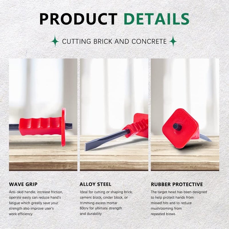 Monkey King Bar -12IN Masonry Flat Chisel/Cold Chisel With Hand Protection, Heavy Duty Flat Head for Remove Cement,Motrtar - Image 3