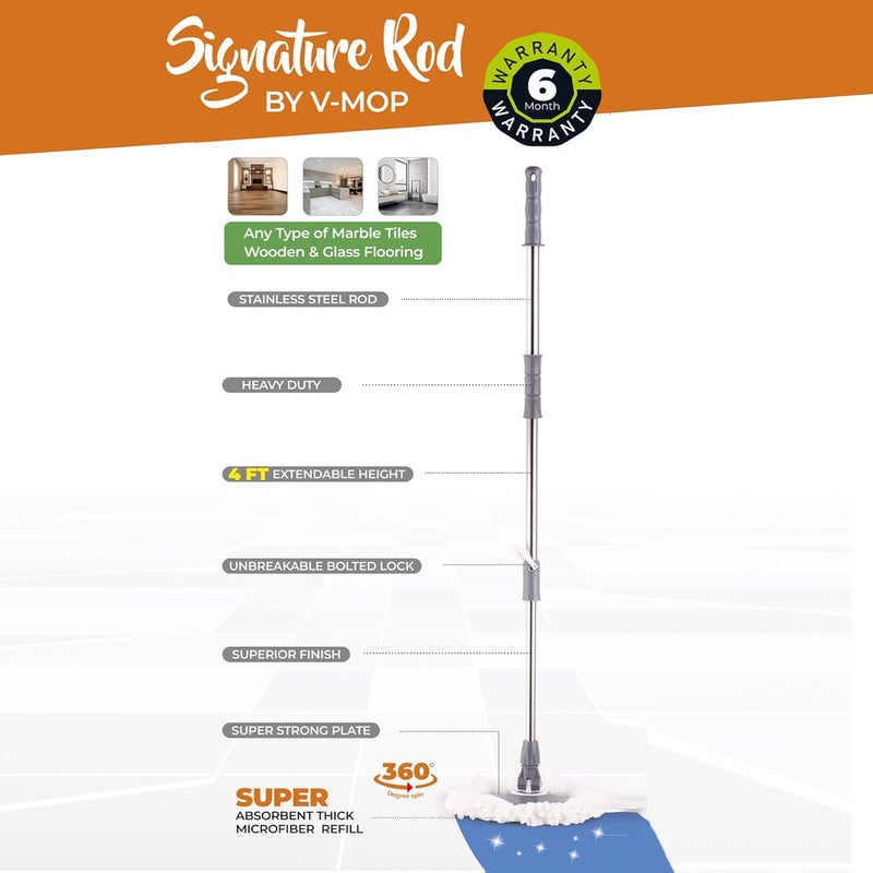V-MOP VMop Premium Classic CGreen Magic Dry Bucket Mop 360 Degree Self Spin Wringing with 2 Super Absorbers for Home Office Floor Mop Set4 6 Months Warranty on Rod Set - Image 4