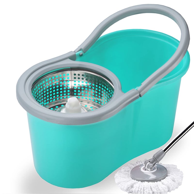 V-MOP VMop Premium Classic CGreen Magic Dry Bucket Mop 360 Degree Self Spin Wringing with 2 Super Absorbers for Home Office Floor Mop Set4 6 Months Warranty on Rod Set - Image 1