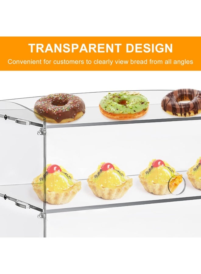 سلسا علبة عرض معجنات شفافة من الأكريليك بثلاث طبقات – 19x14x9 بوصة – خزانة عرض للمخبوزات مع رفوف قابلة للإزالة وملقط كيك للمقاهي والمخابز والحفلات - Image 4