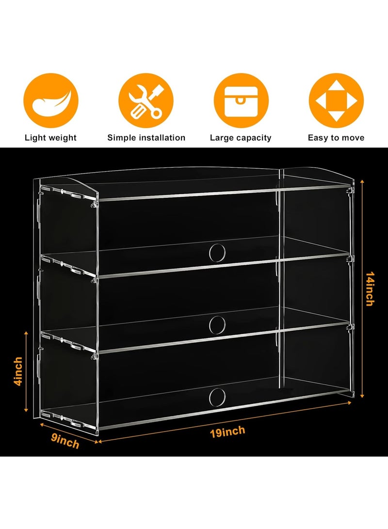 سلسا علبة عرض معجنات شفافة من الأكريليك بثلاث طبقات – 19x14x9 بوصة – خزانة عرض للمخبوزات مع رفوف قابلة للإزالة وملقط كيك للمقاهي والمخابز والحفلات - Image 2