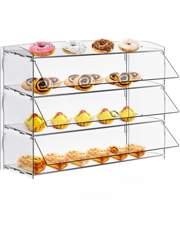سلسا علبة عرض معجنات شفافة من الأكريليك بثلاث طبقات – 19x14x9 بوصة – خزانة عرض للمخبوزات مع رفوف قابلة للإزالة وملقط كيك للمقاهي والمخابز والحفلات - Image 1