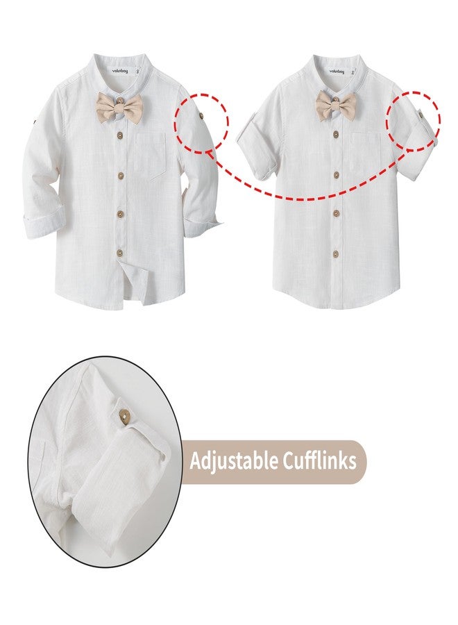 Volunboy Toddler Boys Wedding 4Pcs Linen Set Baby Formal Gentleman Suspenders Bowtie Outfits Long Sleeve Dress Clothes (Lightkhaki, 12-18 Months) - Image 5