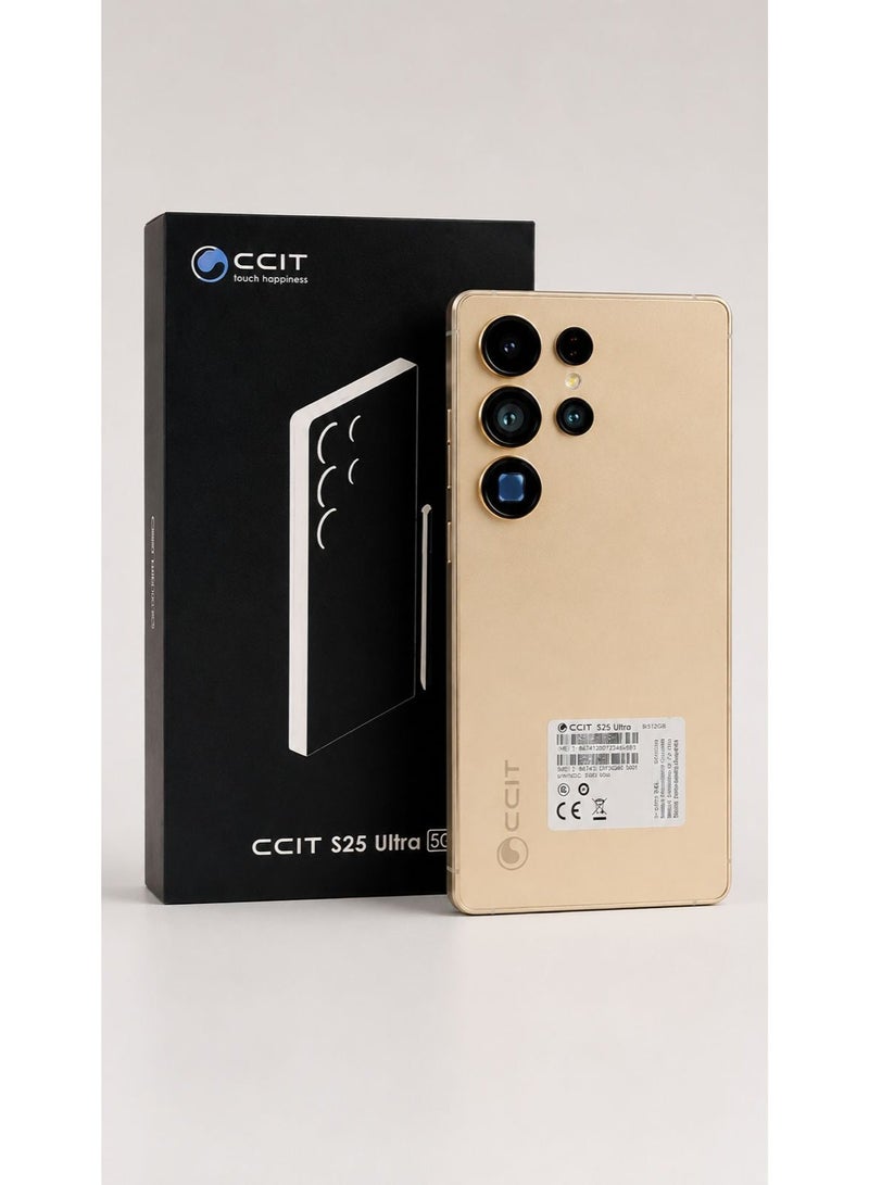 سي سي اي تي هاتف ذكي شبكة 5G  CCIT s25 ultra أندرويد 15 شاشة 6.8 بوصة سوبر LCD بدقة FULL HD ذهبي مع ذاكرة وصول عشوائي 8 جيجابايت وسعة تخزين 512 جيجابايت وقلم لمسي - Image 1
