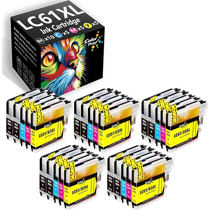 25-Pack Compatible MFC-990CW Ink Cartridge LC61 Replacement for LC-61 XL LC61XL LC65 LC65XL Used for MFC-795CW MFC-J220 MFC-495CW MFC-J270W MFC-J410W MFC-J415W J630W J615W Printer