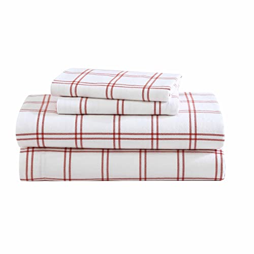 Eddie Bauer Flannel Sheets King Size AntiPilling Wrinkle Resistant Cotton Touchably Soft for AllSeason Comfort Bed Sheets with Matching Pillowcases Fitted Sheet Westridge Plaid Orange - Image 1