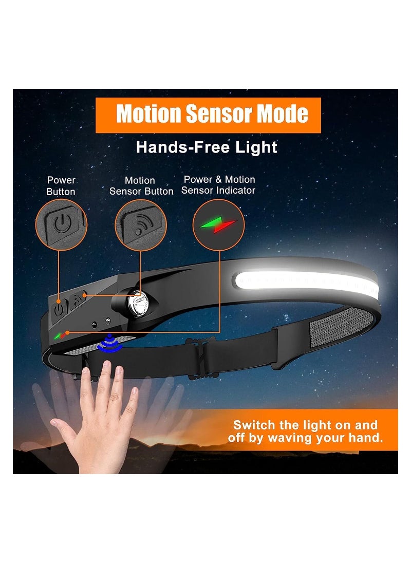 Generic - Headlamp, Rechargeable 230° Wide Beam LED Head Lamp, W/Motion Sensor 6 Modes for Mechanic, 350 Lumen Hardhat Flashlight Waterproof Headlight for Camping/Running/Hiking/Cycling - Image 1