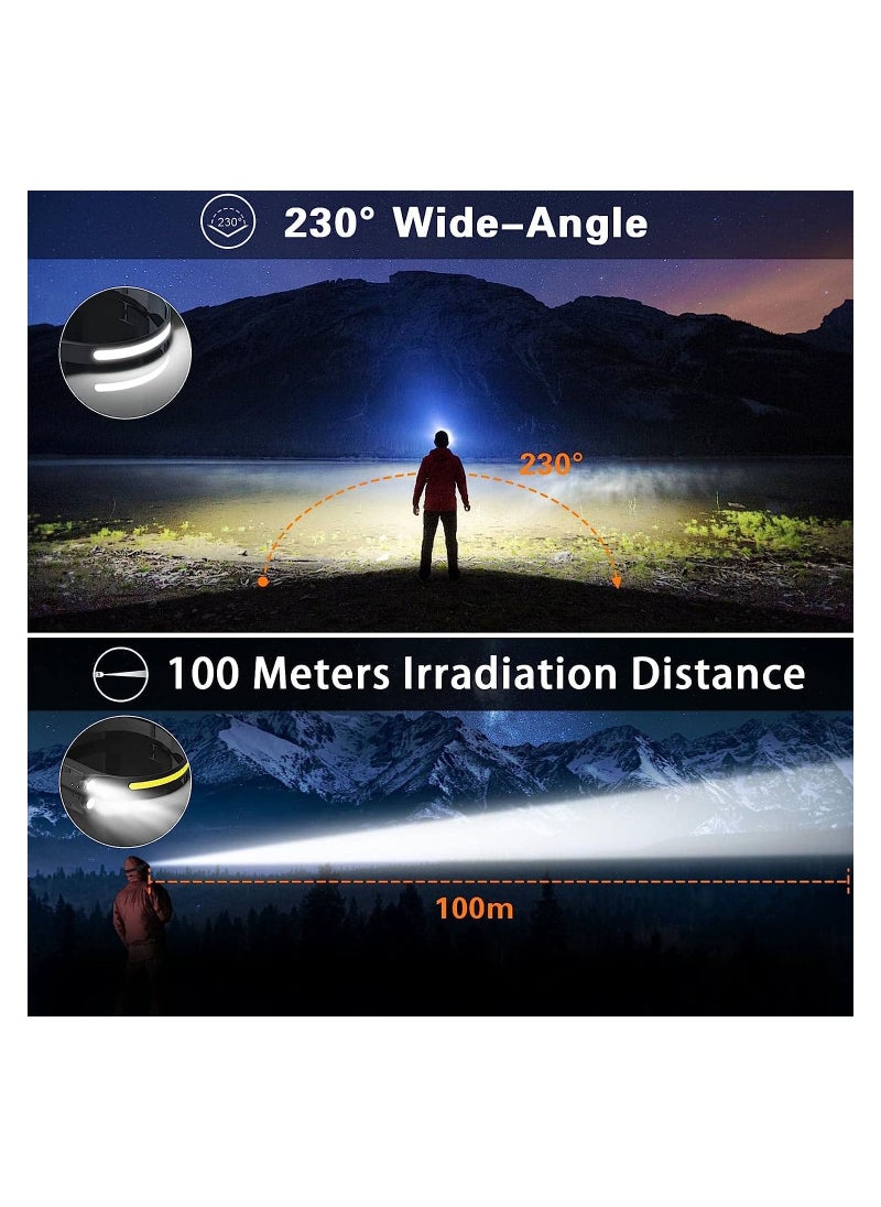 Generic - Headlamp, Rechargeable 230° Wide Beam LED Head Lamp, W/Motion Sensor 6 Modes for Mechanic, 350 Lumen Hardhat Flashlight Waterproof Headlight for Camping/Running/Hiking/Cycling - Image 1