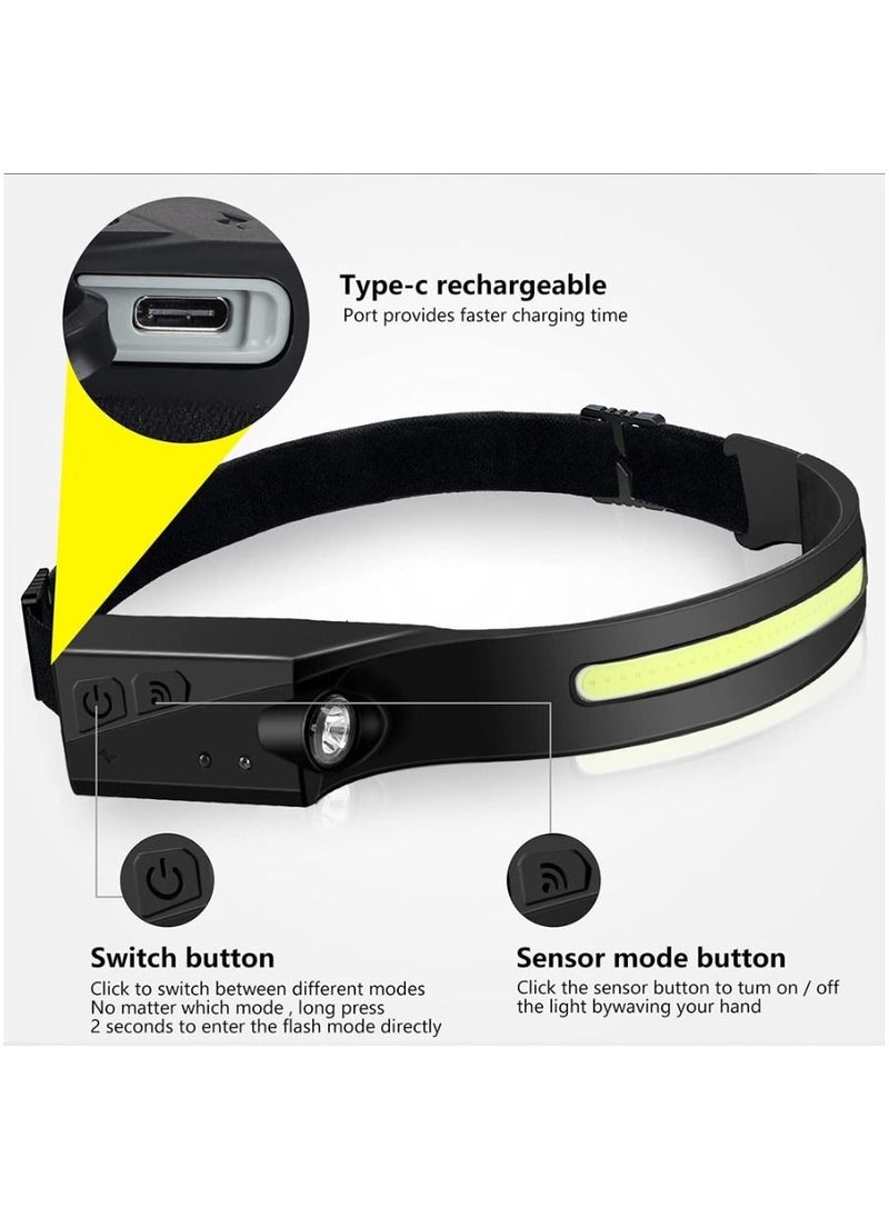 Generic - Headlamp, Rechargeable 230° Wide Beam LED Head Lamp, W/Motion Sensor 6 Modes for Mechanic, 350 Lumen Hardhat Flashlight Waterproof Headlight for Camping/Running/Hiking/Cycling - Image 1