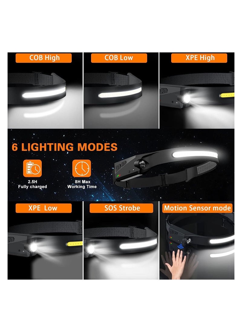 Generic - Headlamp, Rechargeable 230° Wide Beam LED Head Lamp, W/Motion Sensor 6 Modes for Mechanic, 350 Lumen Hardhat Flashlight Waterproof Headlight for Camping/Running/Hiking/Cycling - Image 1