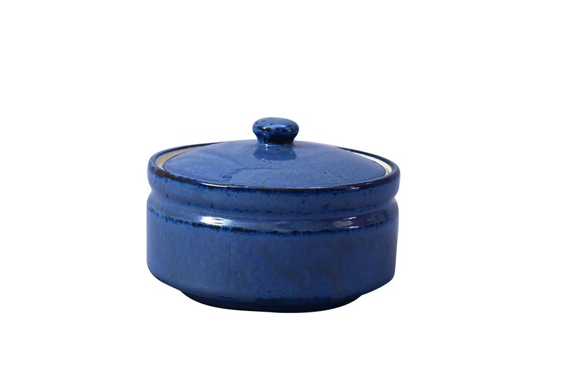 Caffeine Ceramic Handmade Blue Glossy Serving Donga with lid Set of 3 1 Large 1 Medium 1 Small - Image 4