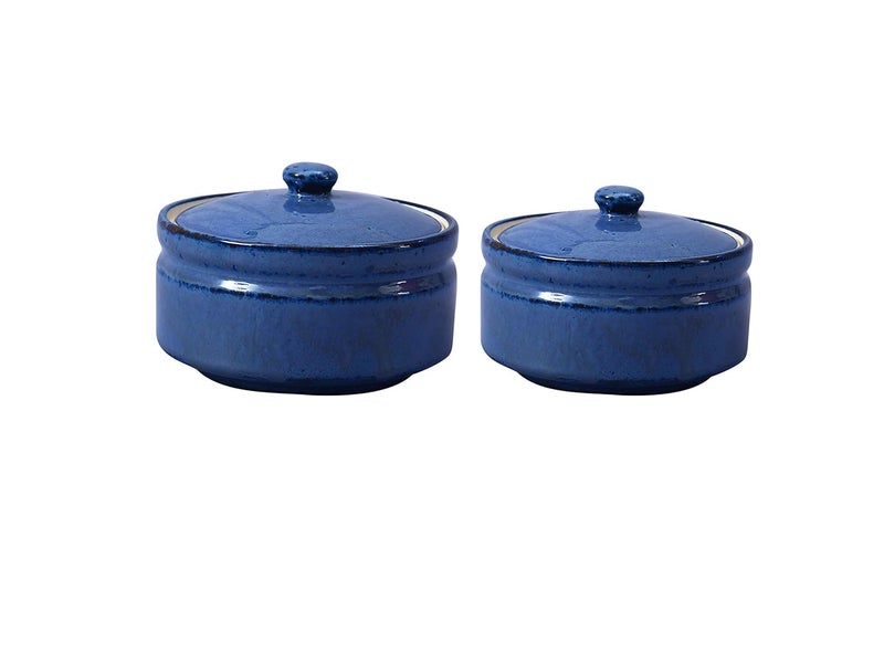 Caffeine Ceramic Handmade Blue Glossy Serving Donga with lid Set of 3 1 Large 1 Medium 1 Small - Image 3