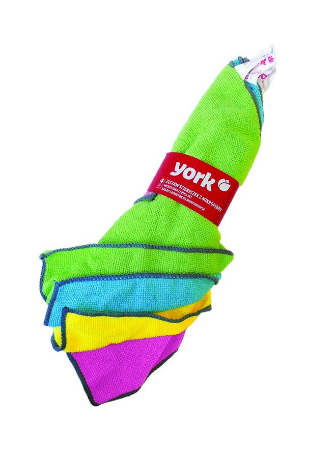 YORK Microfiber Cleaning Cloths For Household And Kitchen - Multicolored 4 Cloths Set, Size 30 X 30 Cm [026180], High Absorbency, Streak-Free Cleaning Solution  - Image 1