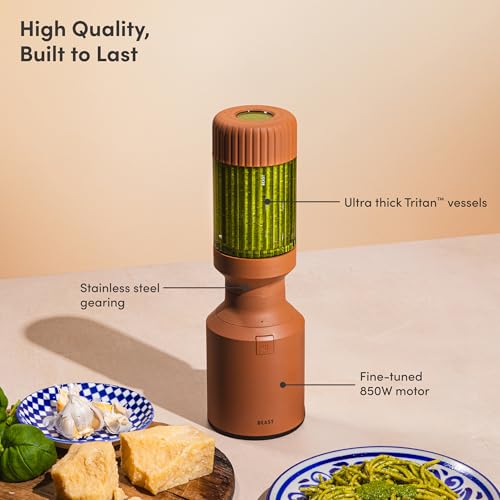 Beast Mighty 850 Plus | Premium Compact Personal Blender | Smoothies, Shakes, Dressings, Sauces | Blends Ice and Frozen Fruit | New XL Vessel | Extra Vessels, Lids and Straws | 850W (Terra) - Image 3