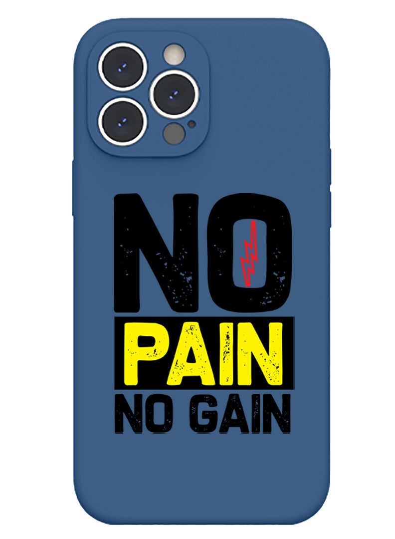 Theodor Protective Slim Fit Case Liquid Silicone Cover with Full Body Protection Anti-Scratch Shockproof Case For iPhone 13 Pro Max Blue  - No pain No gain white copy - Image 1