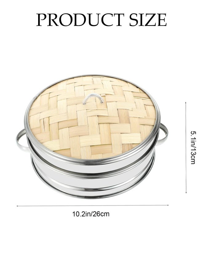 DUNISO 20cm Bamboo Steamer Basket with Lid,Steamer Cage with Double Handle ,for Buns,Dumplings ,Rice and Vegetables - Image 2
