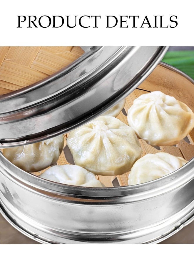 DUNISO 20cm Bamboo Steamer Basket with Lid,Steamer Cage with Double Handle ,for Buns,Dumplings ,Rice and Vegetables - Image 3