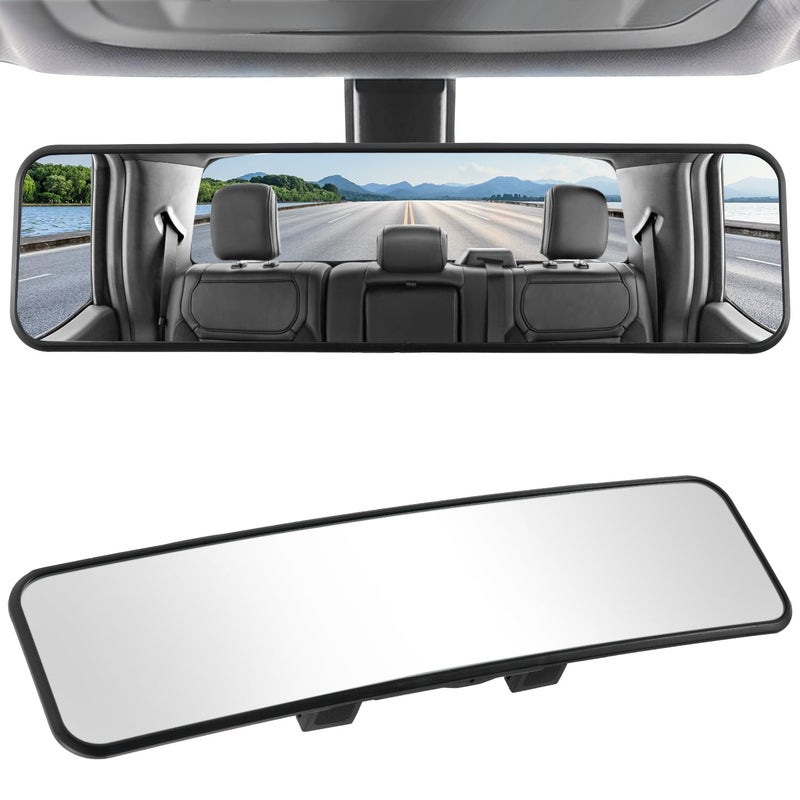 LivTee Panoramic Rear View Mirror 112 285mm Wide Angle Convex Curve Interior Rearview Mirror Clip On Eliminates Blind Spot for Cars SUV Trucks