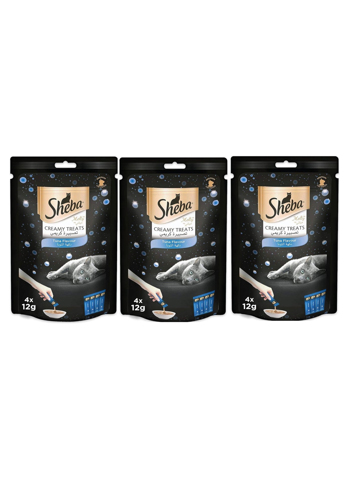Melty Sheba Cat Food With Tuna Flavor A luxuriously moist creamy sauce Hand feed for special moments so your cat can enjoy this Sheba Wet food Pack of 4 pieces x 12 g of 3 packs