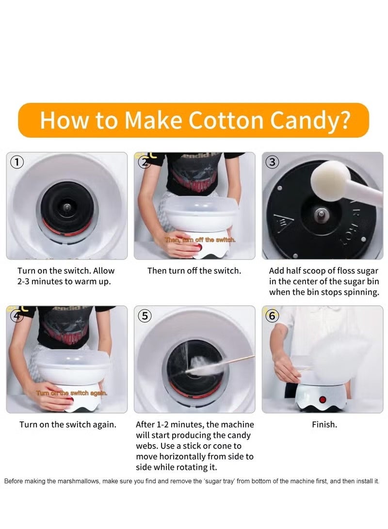 DUNISO Electric Cotton Candy Machine, Homemade Floss Sweets Maker, Portable Cotton Sugar Machine for Kids, DIY Mini Marshmallow Machine with 20 Bamboo Stick for Home Birthday Family Party (White) - Image 5