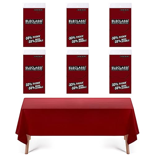 Eleclassi Burgundy 6 Pack Premium Disposable Plastic Tablecloth 54 x 108 in  Plastic Table Cloth Disposable Tablecloth for Rectangle Table Up to 8 Feet