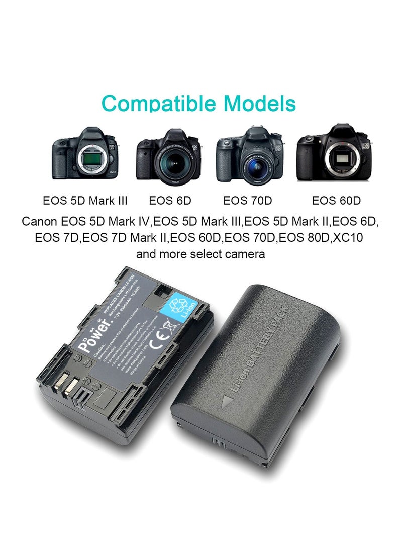 DMK Power LP-E6 LP-E6N Battery 2300mAh & Single Slot USB Battery Charger Compatible with Canon EOS R 60D 70D 80D 5D II 5D III 5D IV 5Ds 6D 6D Mark II 7D 7D Mark II C700 XC10 XC15 Cameras