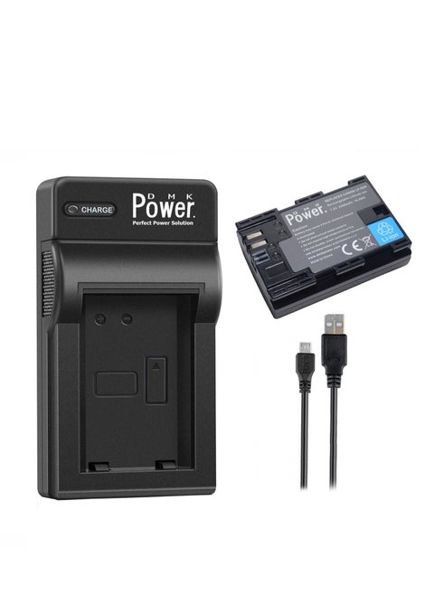 DMK Power LP-E6 LP-E6N Battery 2300mAh & Single Slot USB Battery Charger Compatible with Canon EOS R 60D 70D 80D 5D II 5D III 5D IV 5Ds 6D 6D Mark II 7D 7D Mark II C700 XC10 XC15 Cameras