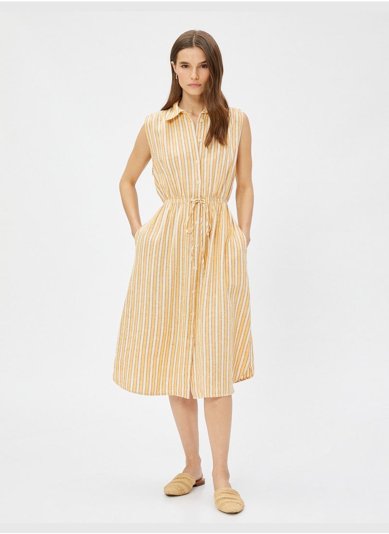 KOTON Linen Mix Sleeveless Drawstring Midi Shirt Dress  - Image 1