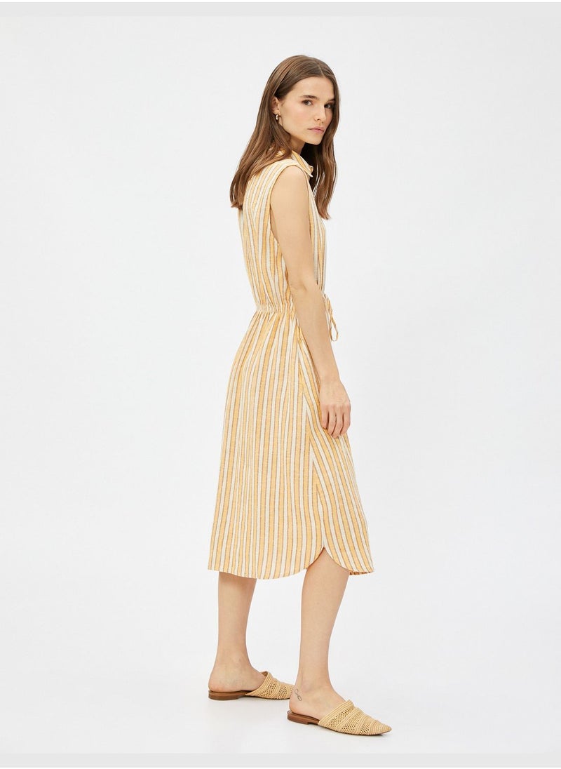 KOTON Linen Mix Sleeveless Drawstring Midi Shirt Dress  - Image 2