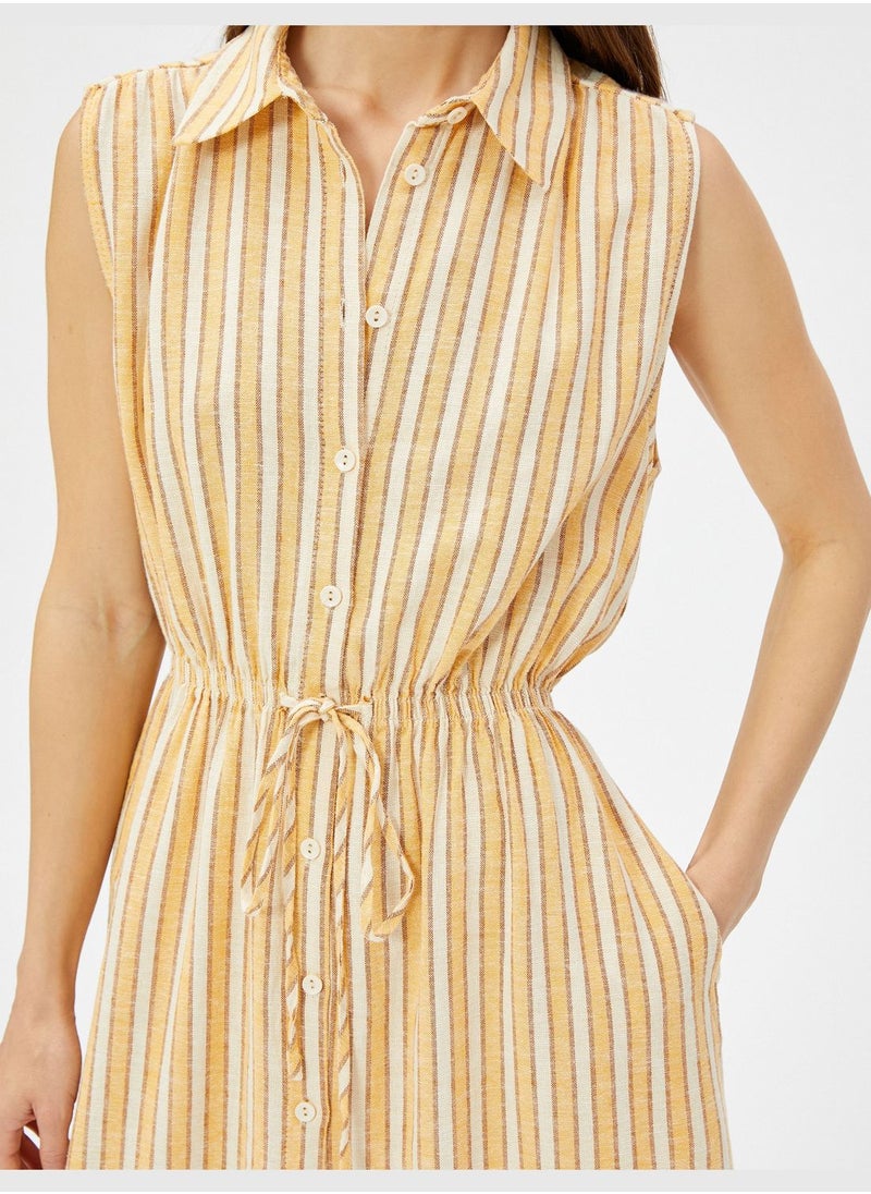 KOTON Linen Mix Sleeveless Drawstring Midi Shirt Dress  - Image 5