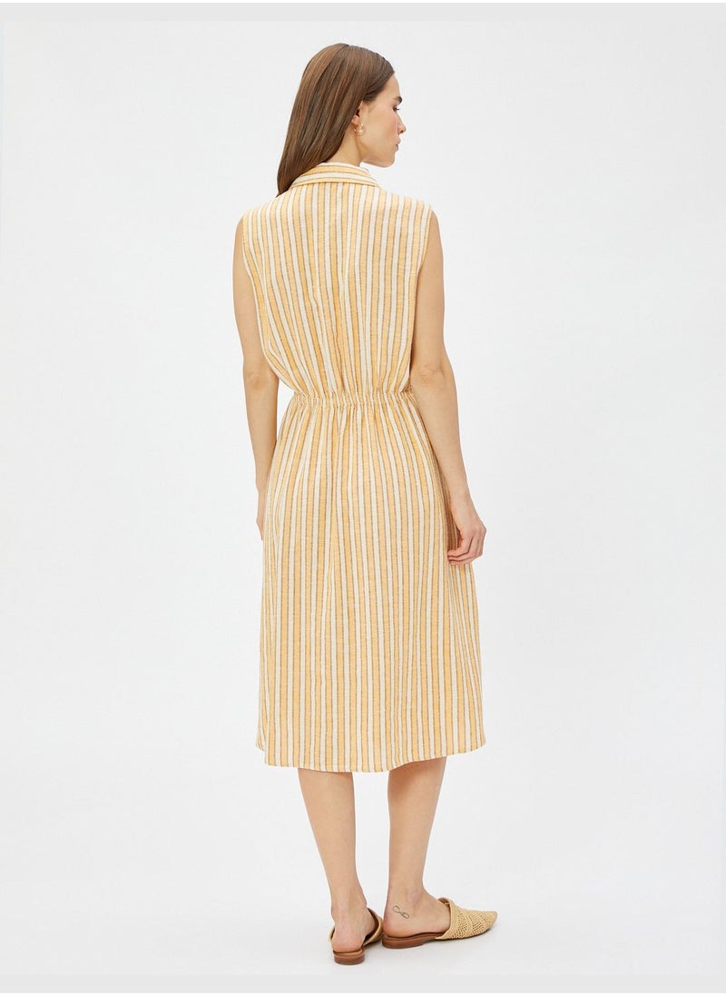 KOTON Linen Mix Sleeveless Drawstring Midi Shirt Dress  - Image 4