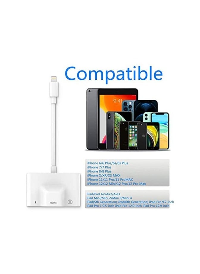 Generic - Lightning to USB HDMI Camera Adapter with Power Port 3 in 1 OTG Cable Compatible iPhone 12 11 X 8 7 iPad 1080P Digital AV Monitor Projector Drive Mouse Keyboard MIDI Rj45 9.2 14 - Image 1