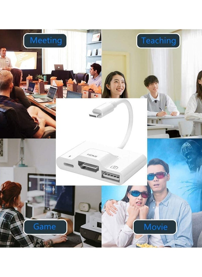 Generic - Lightning to USB HDMI Camera Adapter with Power Port 3 in 1 OTG Cable Compatible iPhone 12 11 X 8 7 iPad 1080P Digital AV Monitor Projector Drive Mouse Keyboard MIDI Rj45 9.2 14 - Image 1