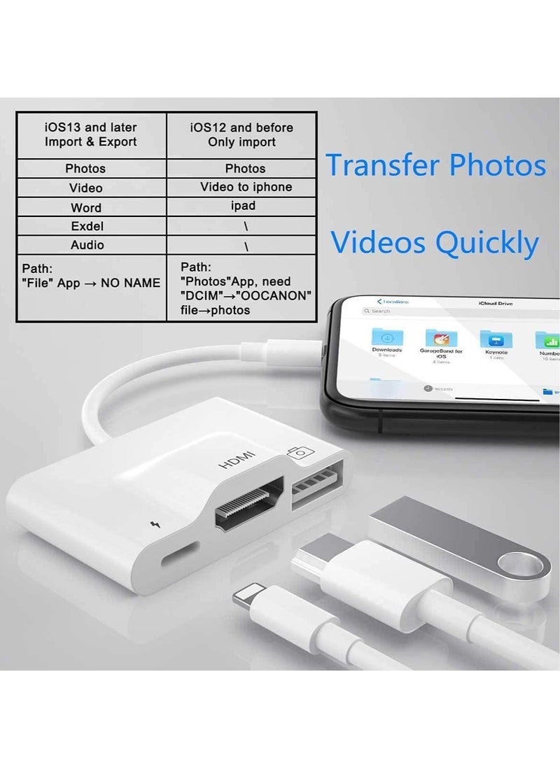 Generic - Lightning to USB HDMI Camera Adapter with Power Port 3 in 1 OTG Cable Compatible iPhone 12 11 X 8 7 iPad 1080P Digital AV Monitor Projector Drive Mouse Keyboard MIDI Rj45 9.2 14 - Image 1