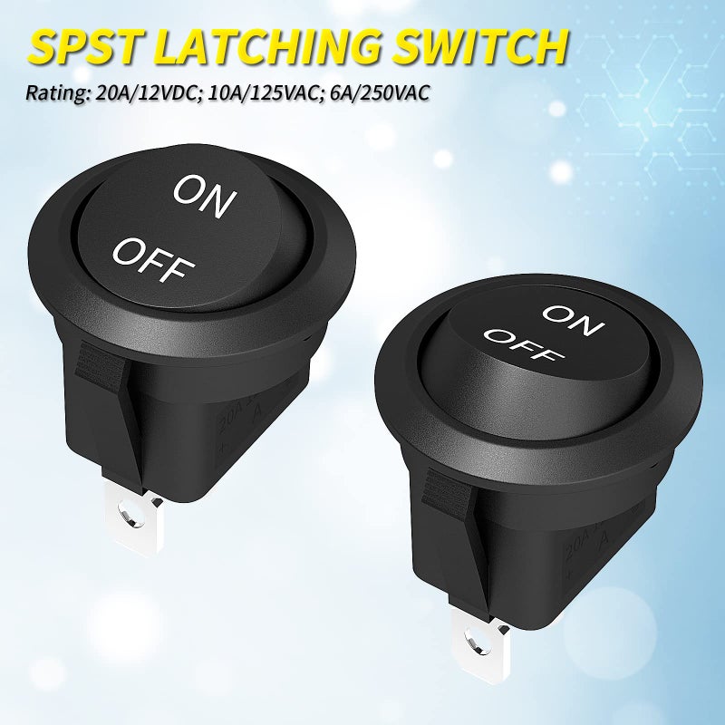 Joinfworld 10Pcs Round Rocker Switch 12V ON Off Switch 12 Volt DC Circle Toggle Switch 2 Pin SPST 6A/250V 10A/125V AC 20MM Small Rocker Switch with Wires for Auto Car Marine Boat - UL Listed - Image 4