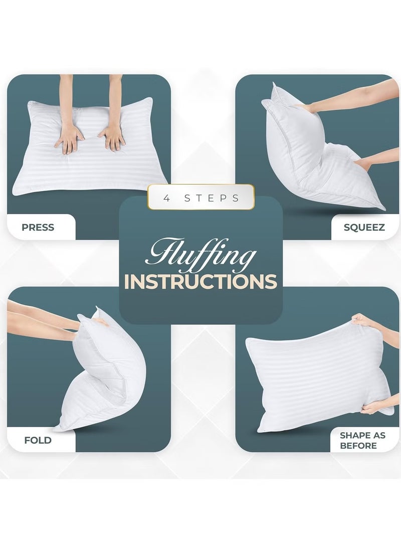 Asraar Premium 20 cm Thick Microfiber Bed Pillows With Stripes, Standard Size 1000 Grams, Hotel-Quality Cooling Pillow for All Sleep Positions - Ideal for Side, Back & Stomach Sleepers, Fluffy Bed Stripe Pillows for Bed, Machine Washable, 90 x 50 cm White - 4 Pillow  - Image 3