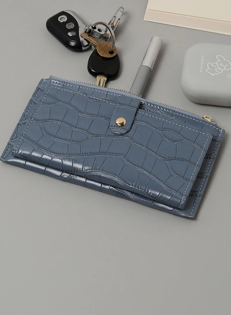 صوص هاوت Blue Textured Vegan Leather Wallet