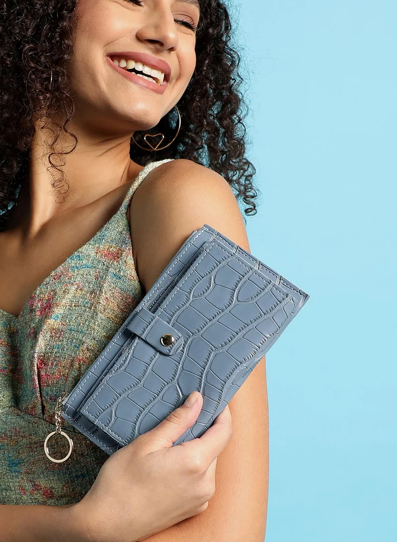 صوص هاوت Blue Textured Vegan Leather Wallet